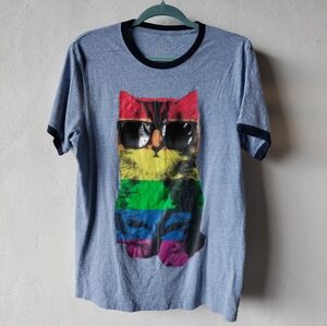 Large Cotton Rainbow Cat print tshirt